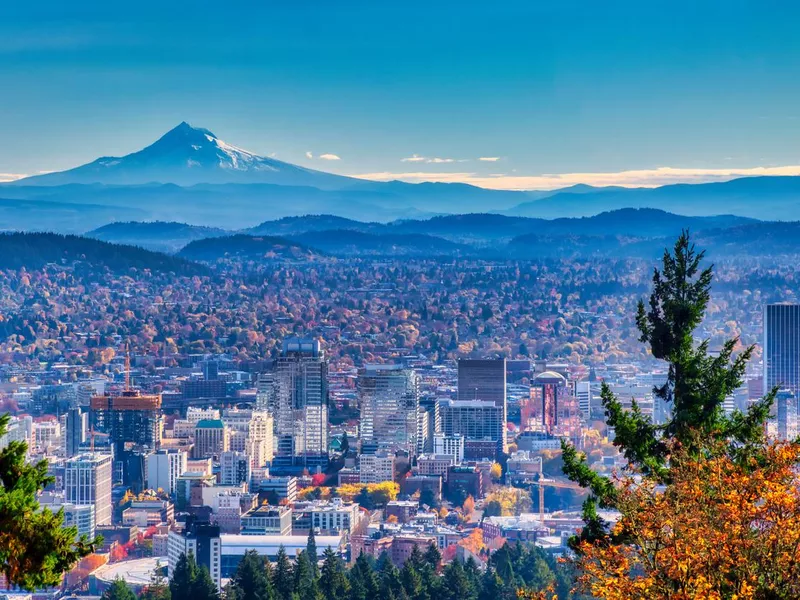 Portland Oregon skyline with Mt. Hood