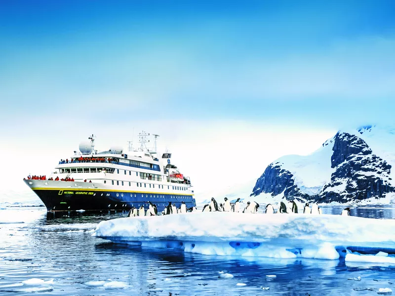 The ship National Geographic Orion in Lemaire Channel, Antarctica