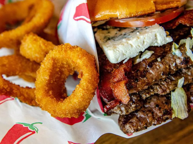 Burger with onion rings