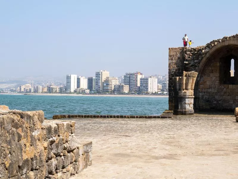 Arab family sightseeing in Sidon, Lebanon