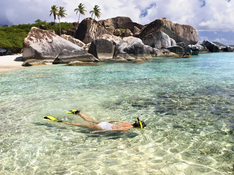 woman snorkeling in Virgin Gorda, BVI