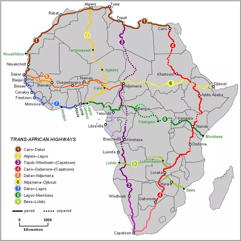 Map of trans African highways