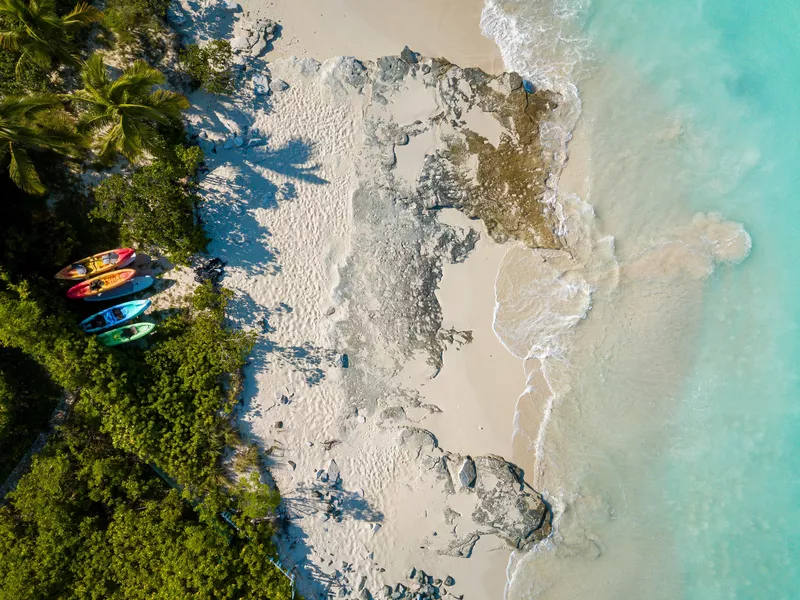 Beach and kayaks in Turks and Caicos