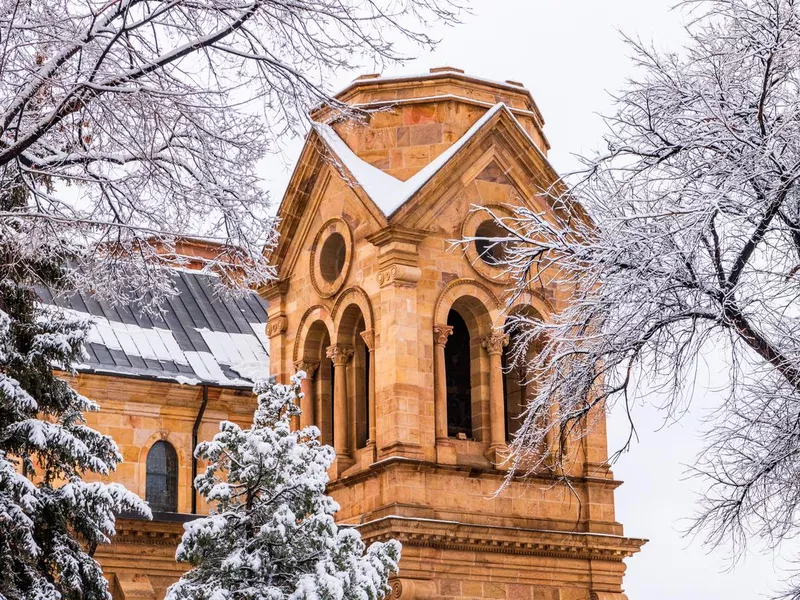 Snowy scene in Santa Fe, New Mexico