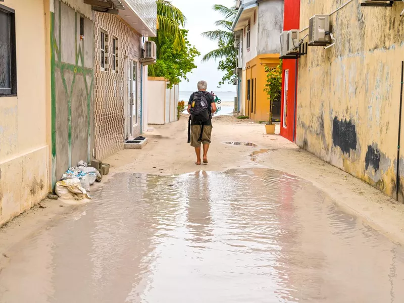 Maldives Maafushi island street flooded