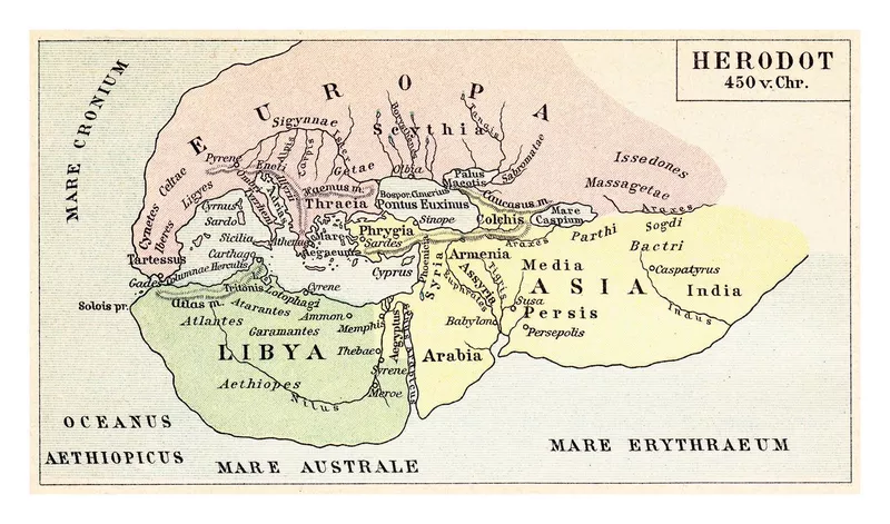 Old World map made by Herodotus (450 B.C.)