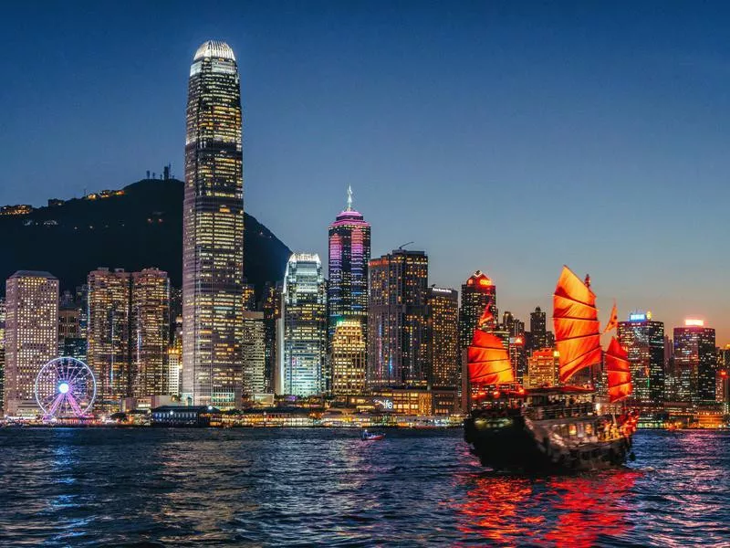 Hong Kong harbor at night