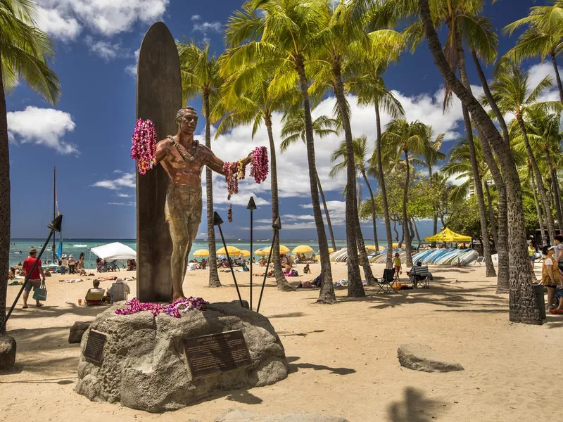 Duke Kahanamoku statue on Waikiki beach Hawaii