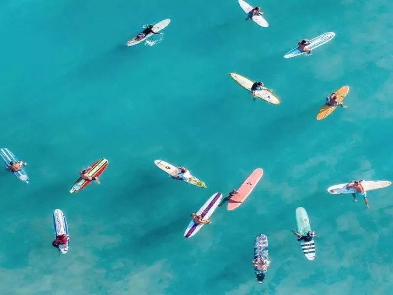 Surfers at Top Sail Island in North Carolina