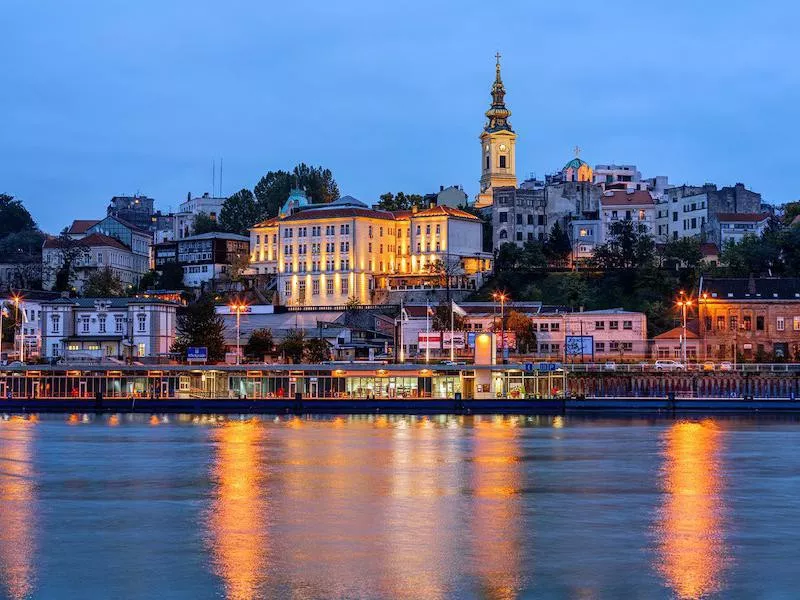 Belgrade waterfront at night