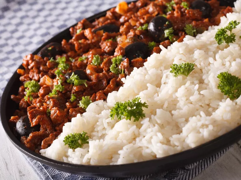 White rice and Picadillo a la habanera