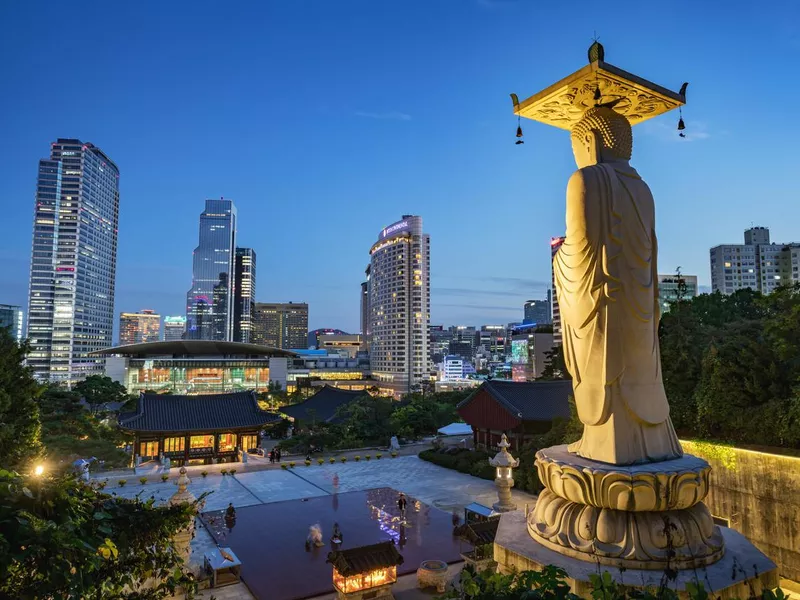 Bongeunsa Temple Seoul Modern Buildings at Night South Korea