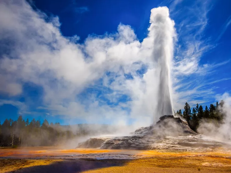 Castle Geyser erupting in Yellowstone