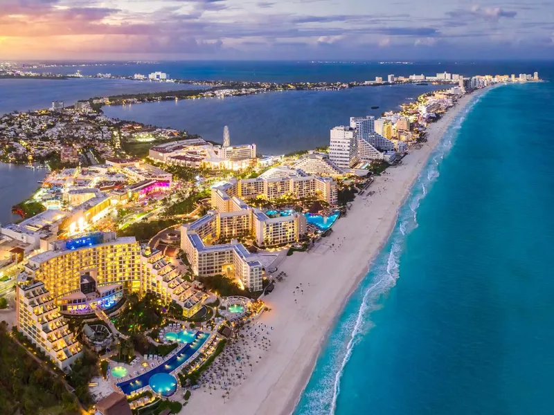 Cancun beach coast with sunsets