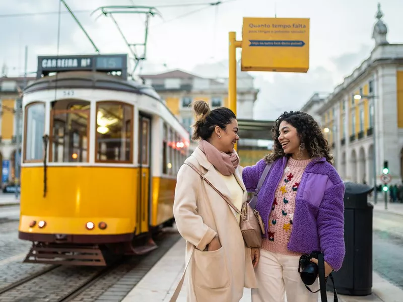 People waiting for the tram in Lisbon