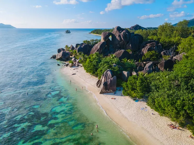 People in Anse Source d'Argent beach