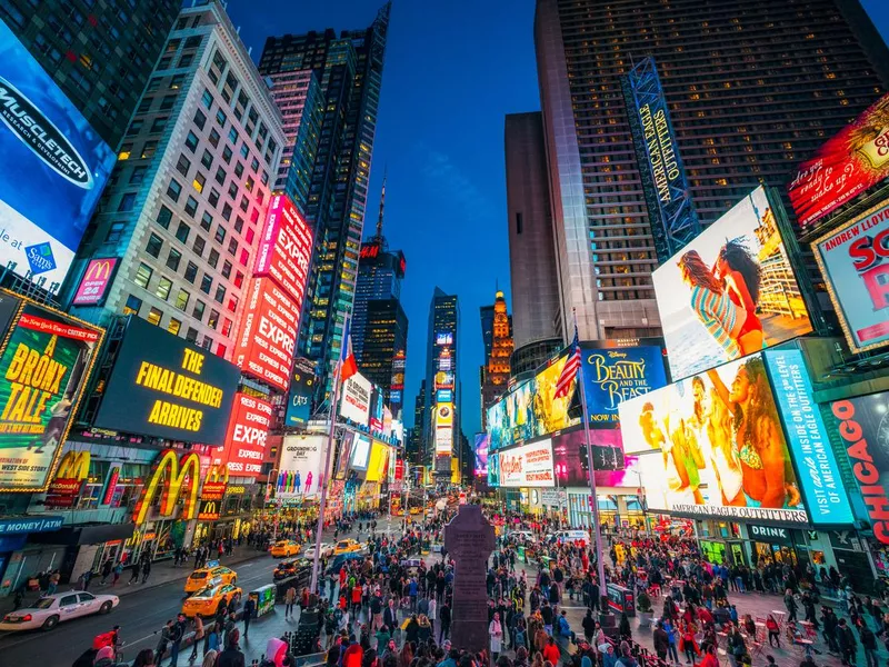 Times Square in New York City at dusk