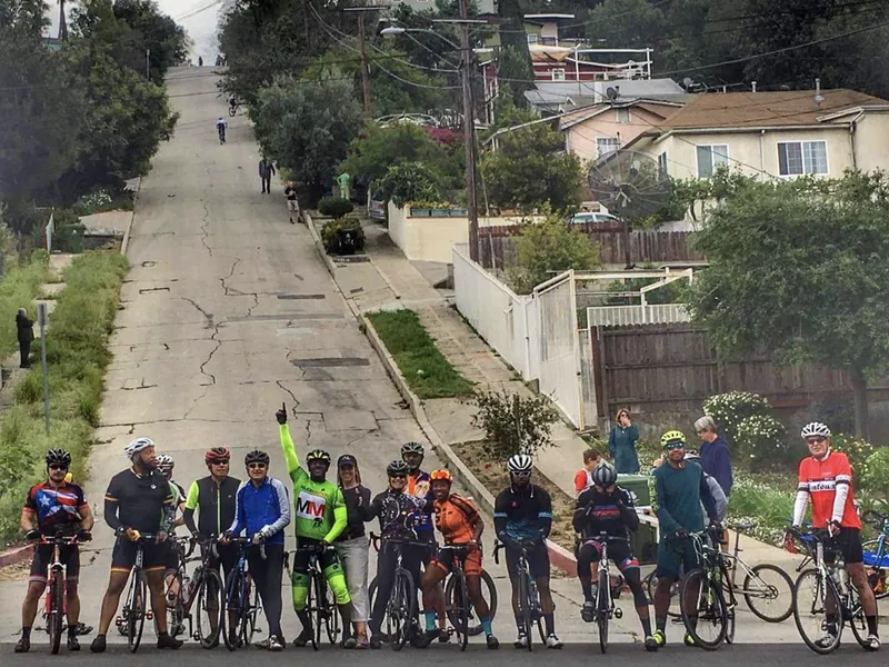 Cyclists at the bottom of Fargo Street