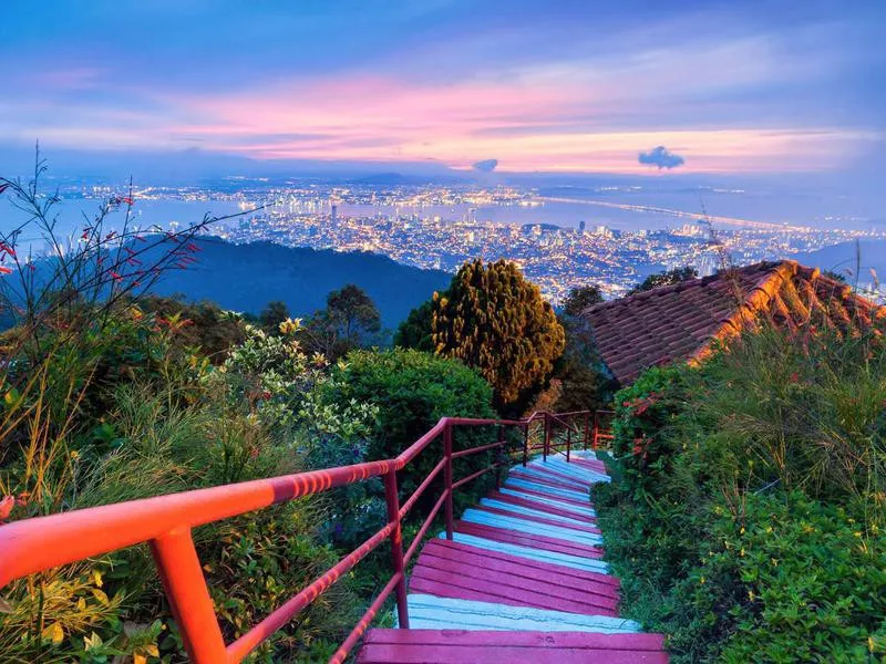 George Town City view from Penang Hill during dawn