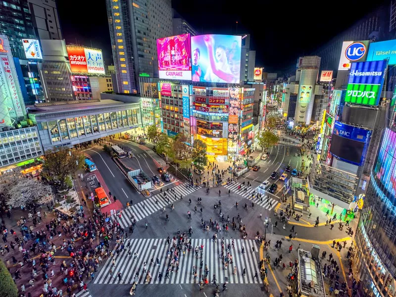 Shibuya Crossing at night, Tokyo Japan