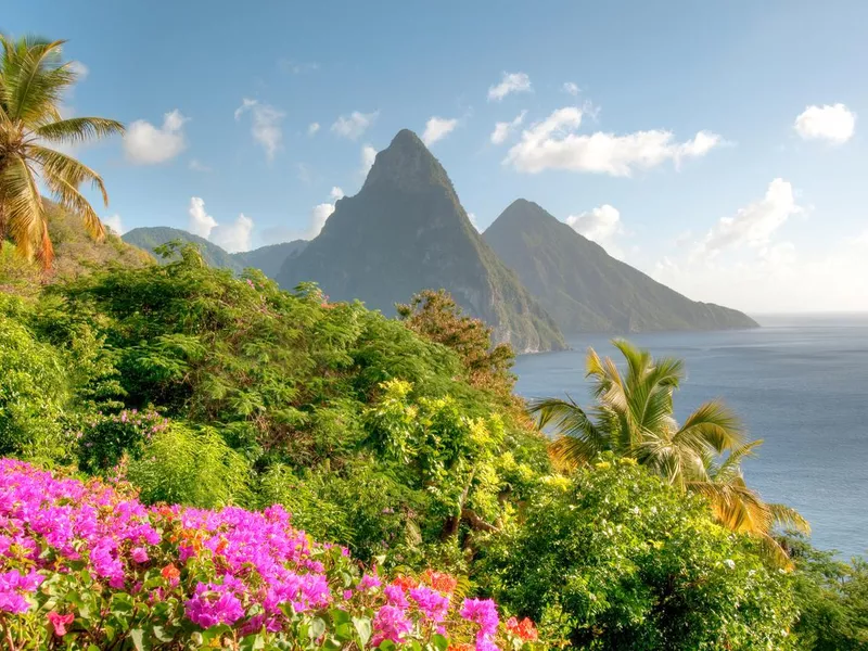 St. Lucia's Twin Pitons at Sunrise