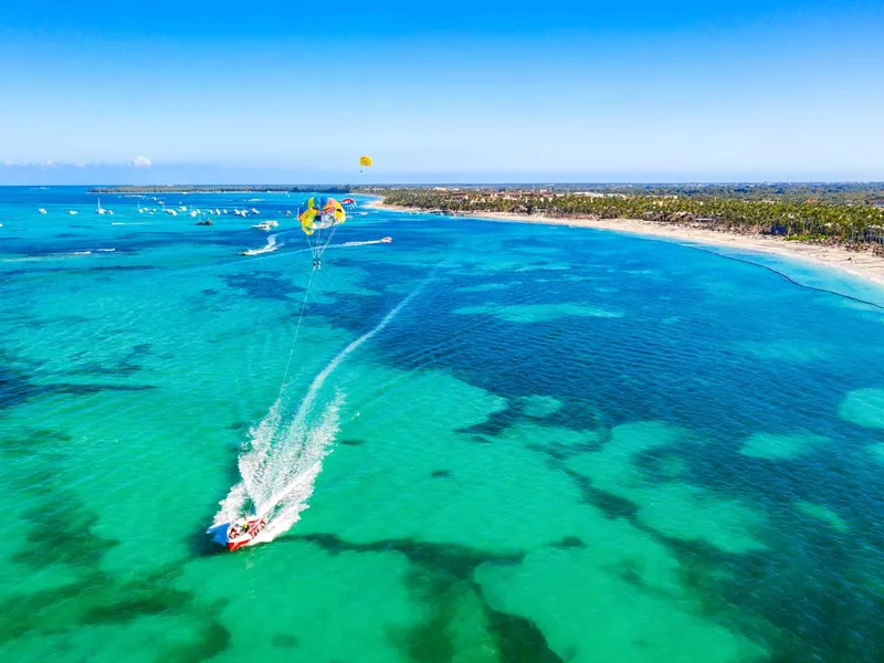 Parasailing near Bavaro Beach, Punta Cana in Dominican Republic