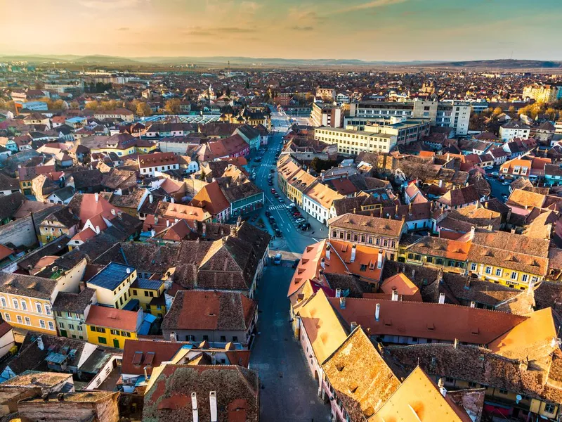 Old town and city skyline of Sibiu in Transylvania, Romania