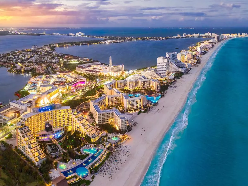 Cancun beach coast with sunsets