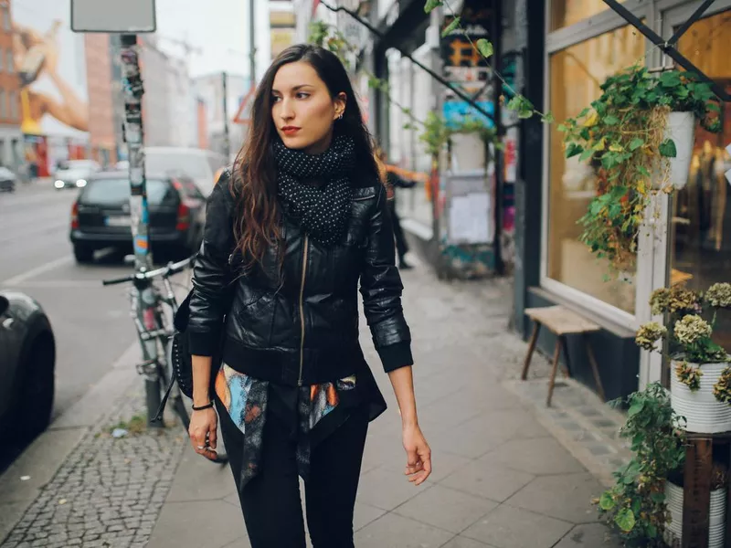 Woman on sidewalk