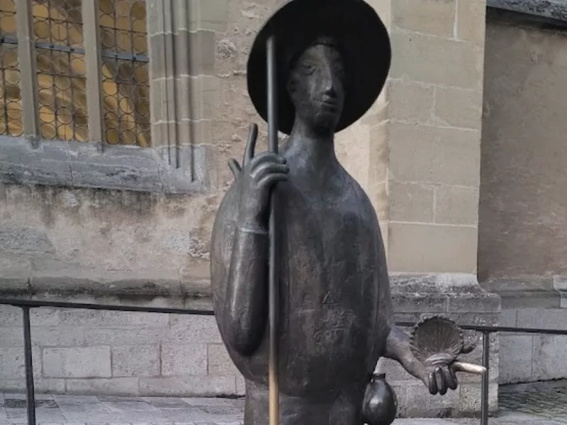 Statue of saint Jacob holding shell Rothenburg