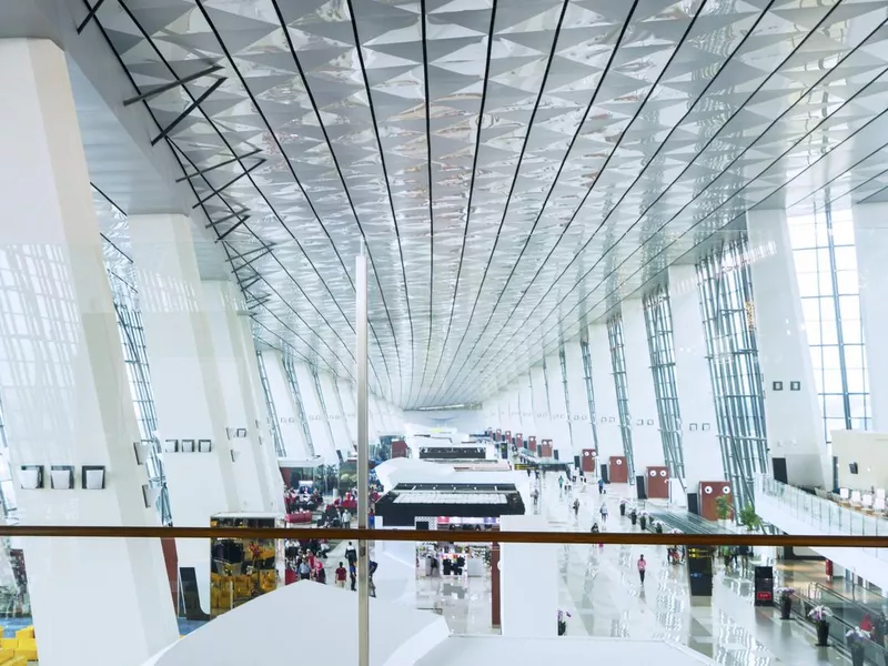 Passengers in Shanghai Pudong International Airport terminal