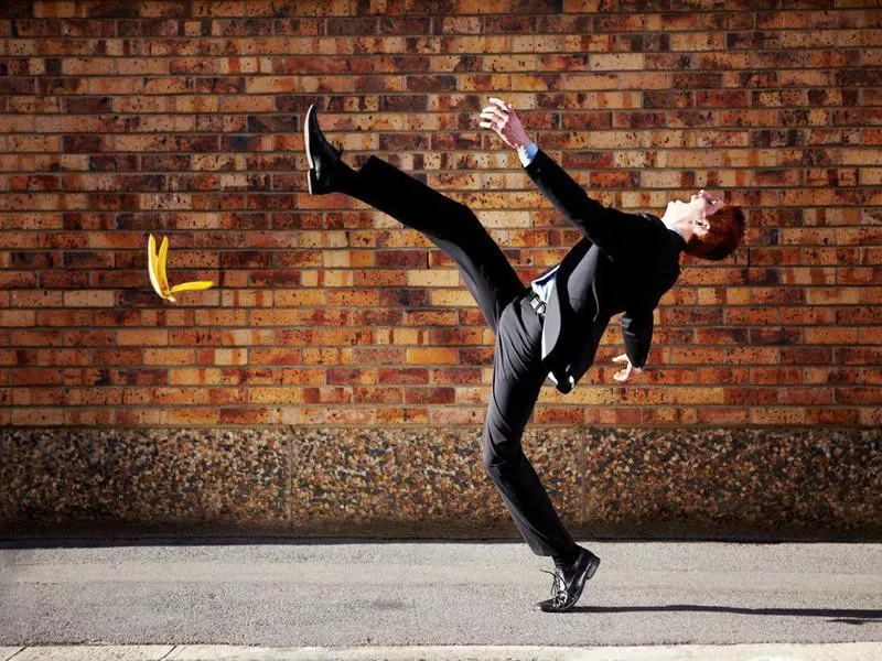 Man slipping on a banana peel