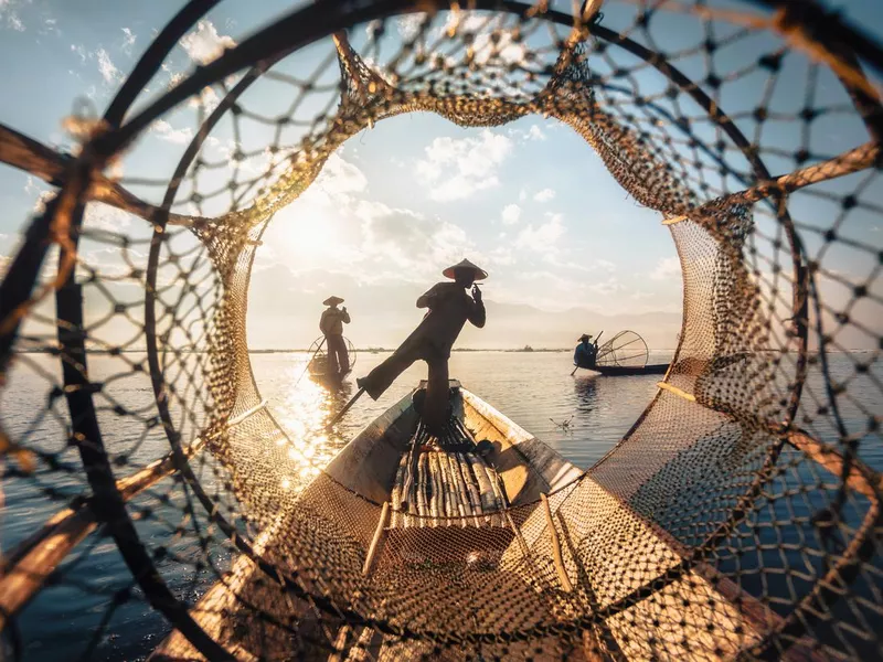 Inle Lake Intha Fishermen at Sunrise, Shan State, Myanmar (Burma)