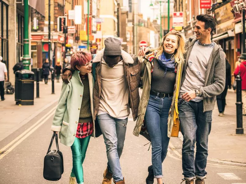 Friends walking in England