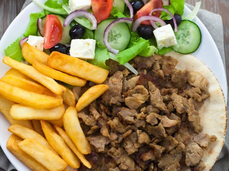 Greek Gyros with Fries and Salad