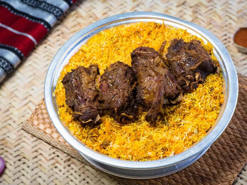 Arabian Mutabbaq meat Samak rice