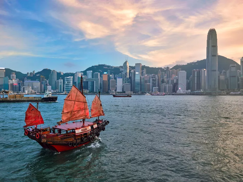 Junk boat in Hong Kong Victoria Harbour