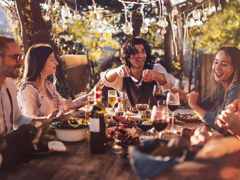 Friends dining together in Cyprus