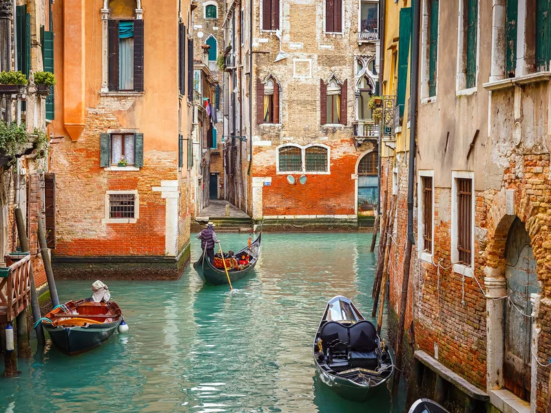 Gondolas on canal in Venice