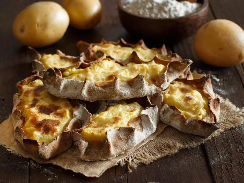 Traditional karelian pasties with potatoes