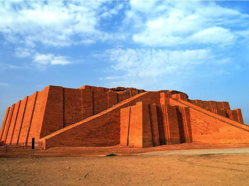 Restored ziggurat in ancient Ur, sumerian temple, Iraq