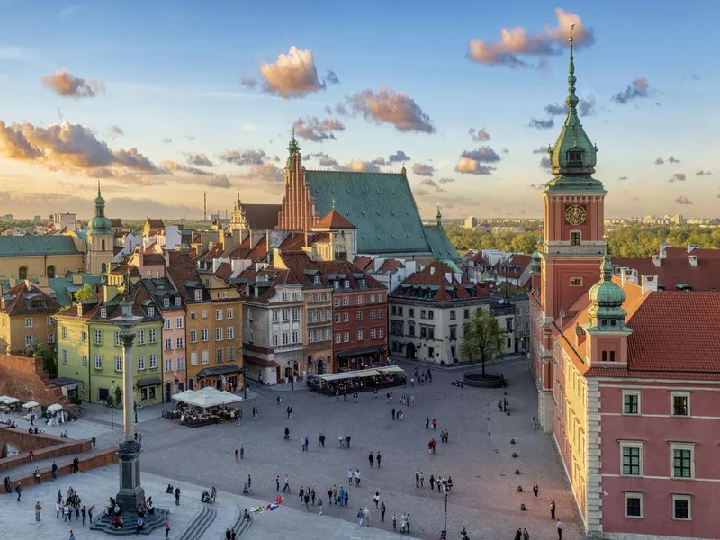 Warsaw, Royal castle and old town at sunset