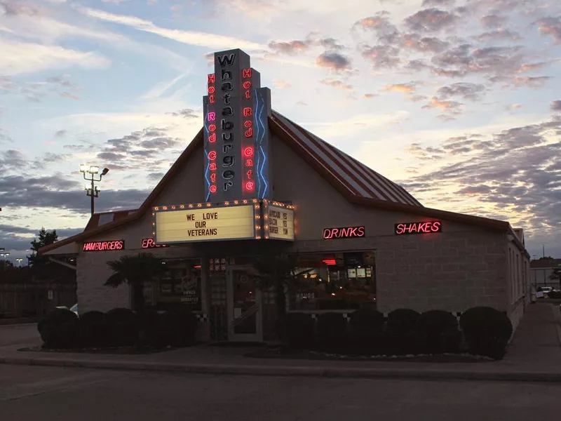 Tyler, TX - November 10, 2018: Whataburger Hot Rod Cafe located on South Broadway in Tyler, Texas