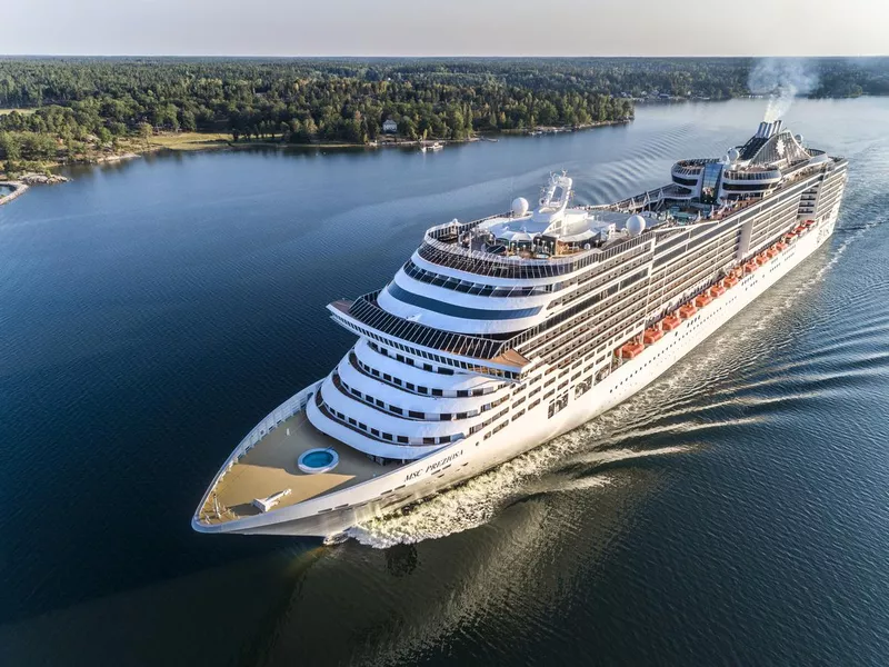 MSC Preziosa Cruiser Ship passing by in the Stockholm Swedish archipelago