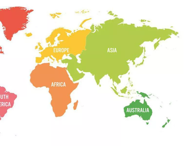 World map divided into continents