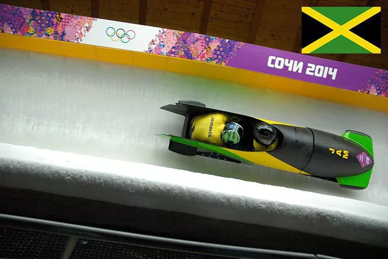 Jamaican bobsled team racing