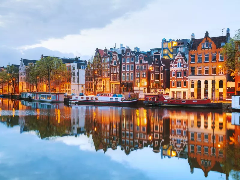 Night city view of Amsterdam, the Netherlands