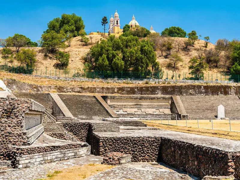 The Great Pyramid and the Our Lady of Remedies Church in Cholula, Mexico