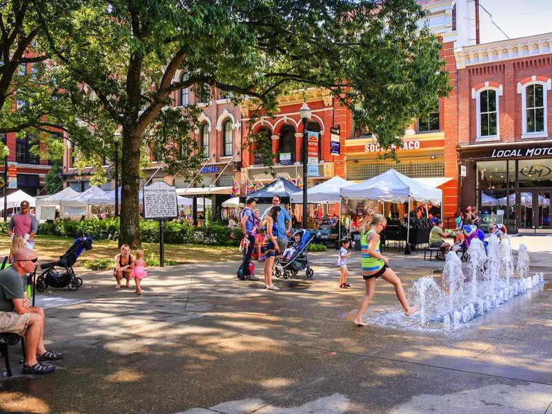 People in Market Square in Knoxville, Tennessee