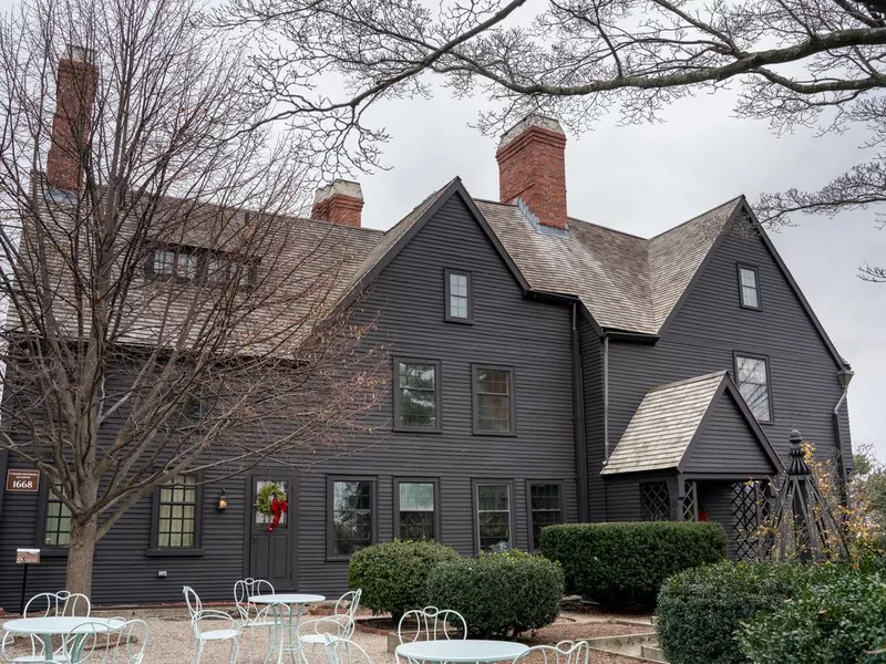 View of historic House of Seven Gables seen from Salem, MA